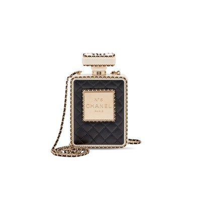 CHANEL MASTER BLACK LEATHER PERSPEX GOLD PERFUME BOTTLE MINAUDIERE BAG AS3263 (16*9*3.5cm)